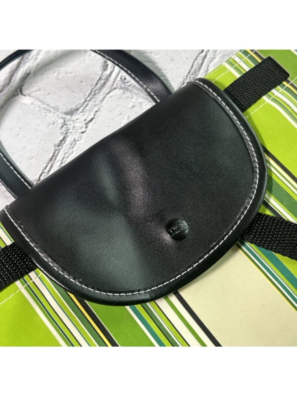 Twos Company Stripe Packable Beach Backpack Tote Vegan Green Black - Picture 9 of 13